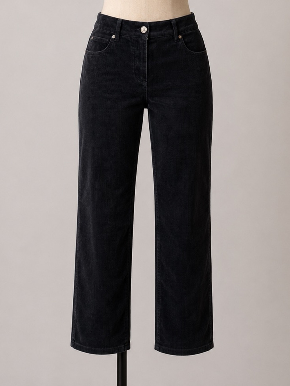 St. John Corduroy Pants Straight Leg Size 12 Black Womens Dressy Casual